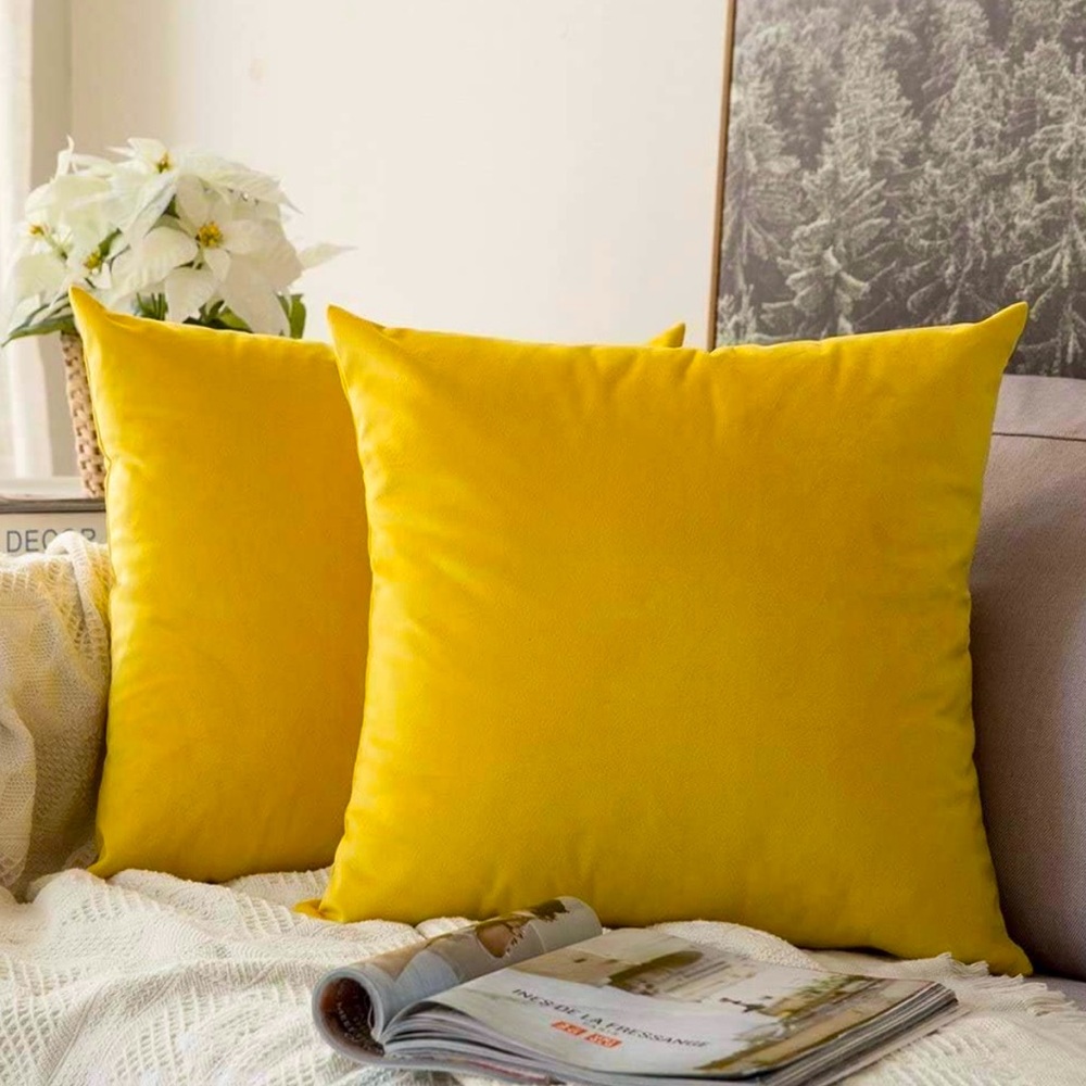 Set of 3 yellow velvet pillow covers, 18x18